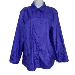 Clothes Womens XL Top Blouse Purple Embroidered Long Sleeve Dressy Career Work